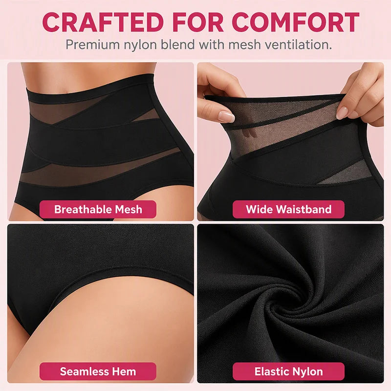 High Waist Tummy Control Breathable Mesh Cross Seamless Hip Lifting Briefs
