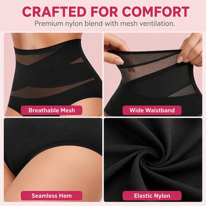 High Waist Tummy Control Breathable Mesh Cross Seamless Hip Lifting Briefs