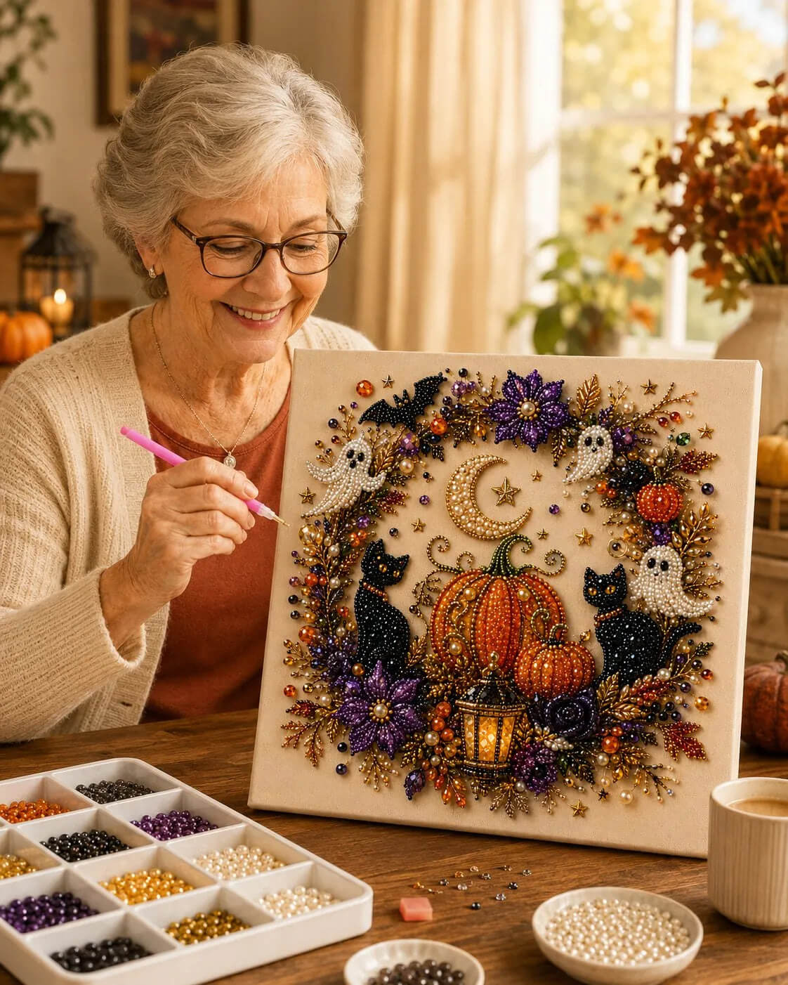 👻✨Halloween Pearl Art DIY Kit | Cute Spooky 3D Mosaic Wall Decor, Stress Relief Craft Gift for All Ages