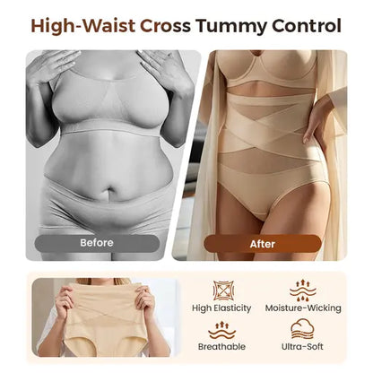 High Waist Tummy Control Breathable Mesh Cross Seamless Hip Lifting Briefs
