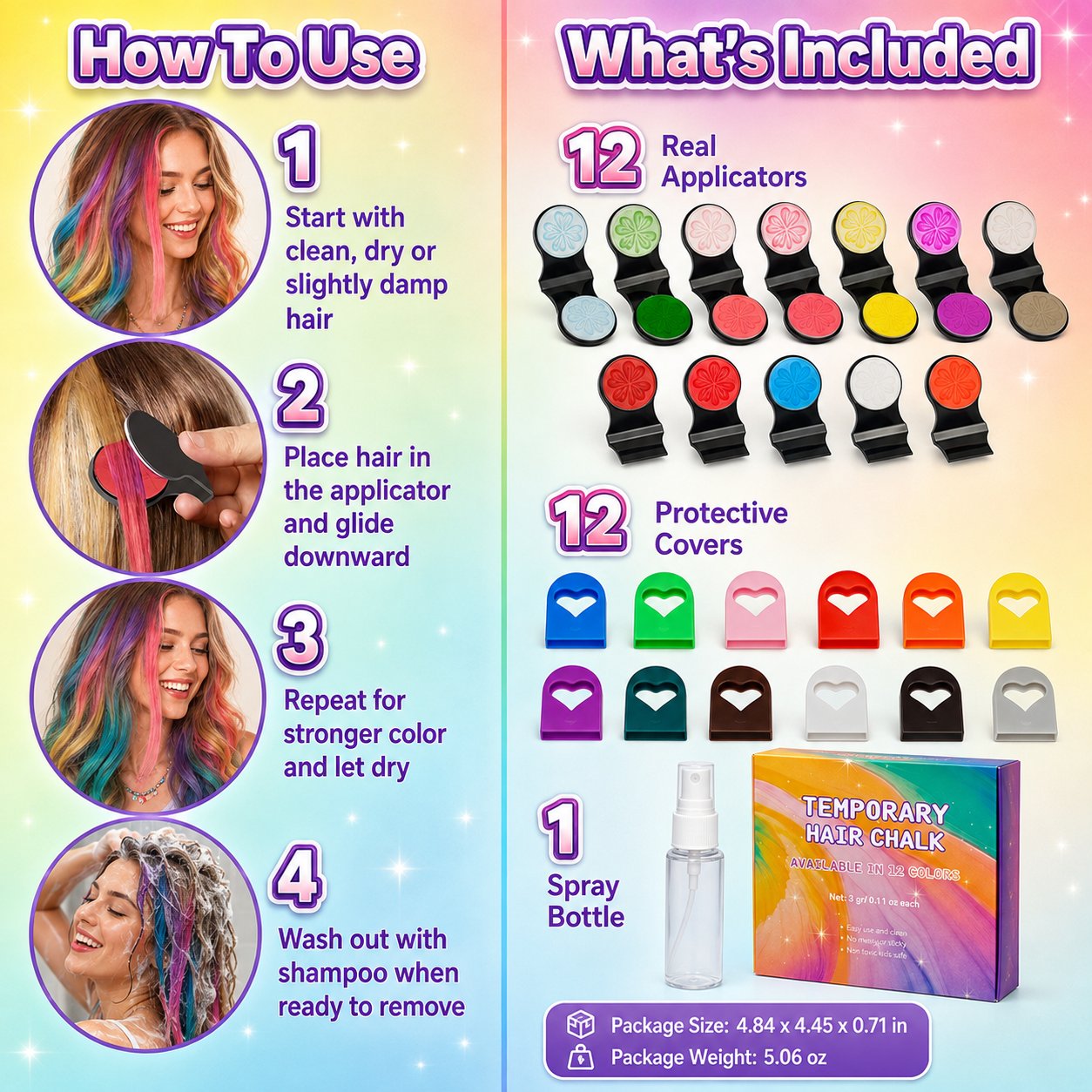 🔥Last Day 46% OFF - 🌈12-Color Temporary Hair Chalk Applicator Set