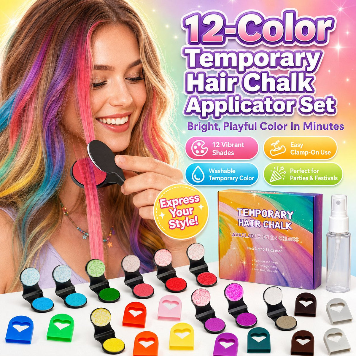 🔥Last Day 46% OFF - 🌈12-Color Temporary Hair Chalk Applicator Set