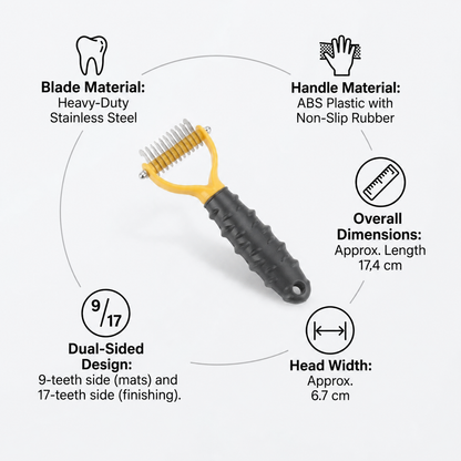 🐾Double-Sided Pet Grooming Brush – Hurtless Shedding & Dematting Undercoat Rake for Dogs and Cats