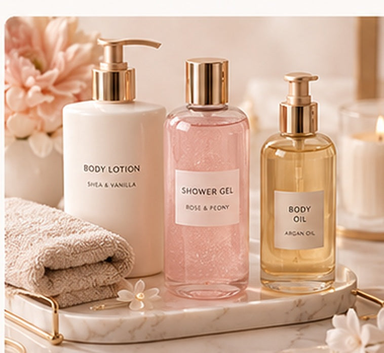 Premium body lotion, shower gel and body oil