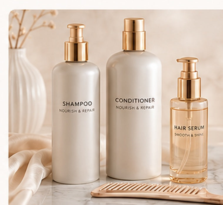 Luxury shampoo, conditioner and hair serum