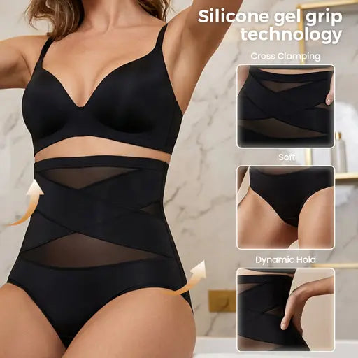 High Waist Tummy Control Breathable Mesh Cross Seamless Hip Lifting Briefs