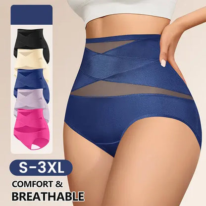High Waist Tummy Control Breathable Mesh Cross Seamless Hip Lifting Briefs