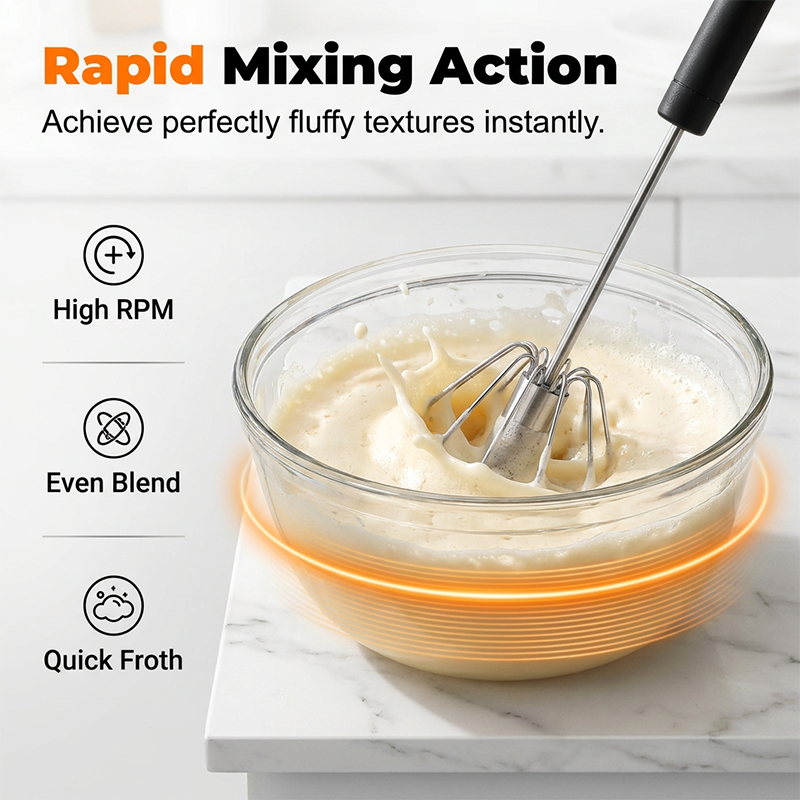 🍰⚡ Semi-automatic stainless steel hand whisk –🥄 Push-button design that creates perfect foam in minutes 🥛