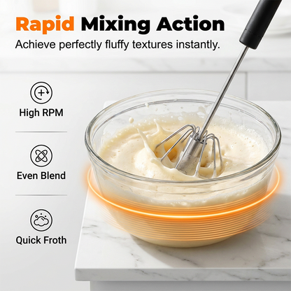 🍰⚡ Semi-automatic stainless steel hand whisk –🥄 Push-button design that creates perfect foam in minutes 🥛