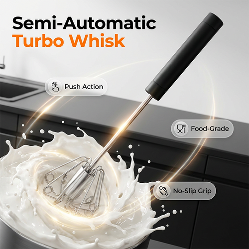🍰⚡ Semi-automatic stainless steel hand whisk –🥄 Push-button design that creates perfect foam in minutes 🥛