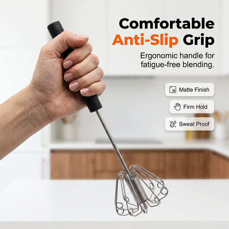 🍰⚡ Semi-automatic stainless steel hand whisk –🥄 Push-button design that creates perfect foam in minutes 🥛