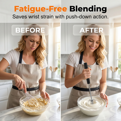 🍰⚡ Semi-automatic stainless steel hand whisk –🥄 Push-button design that creates perfect foam in minutes 🥛